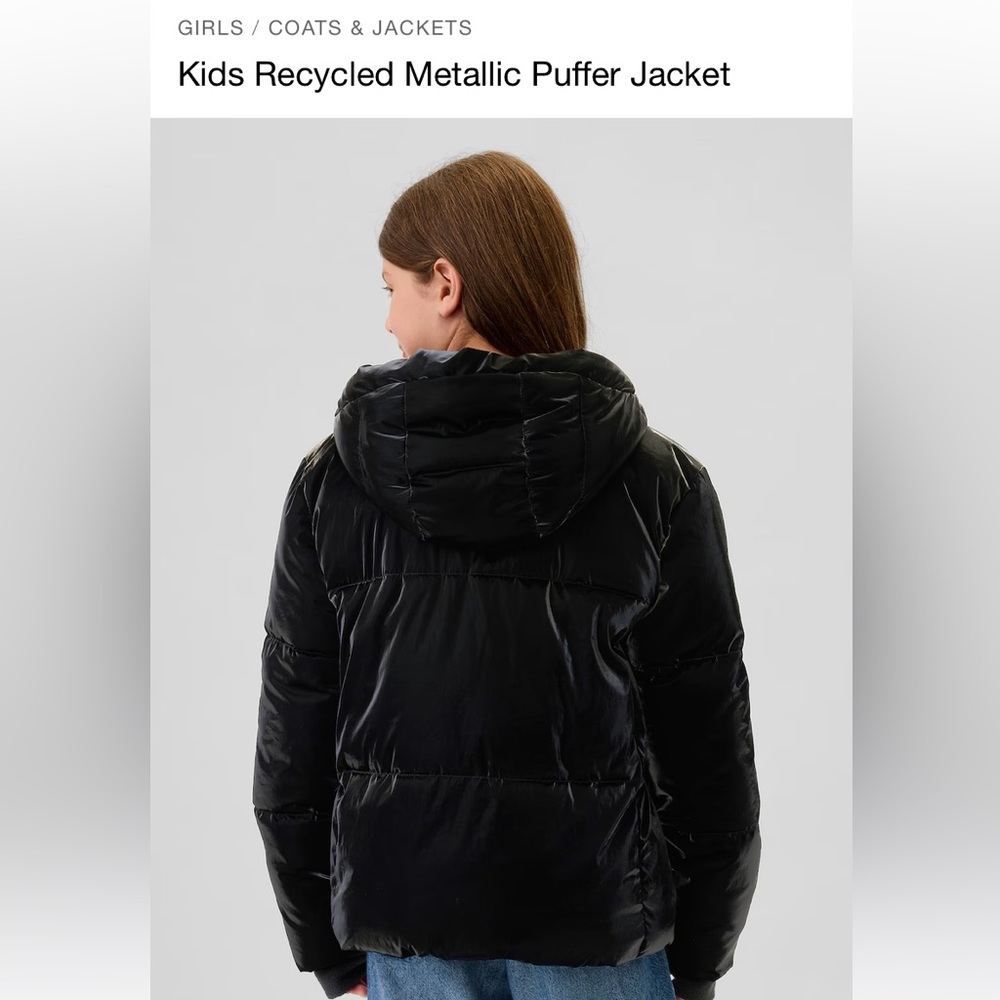 Kids Recycled Metallic Puffer Jacket XS (4-5) Black Girls